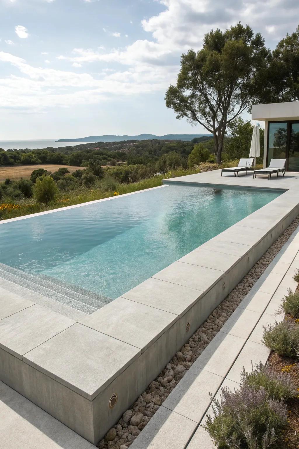 Concrete coping delivers a streamlined and up-to-date appearance.