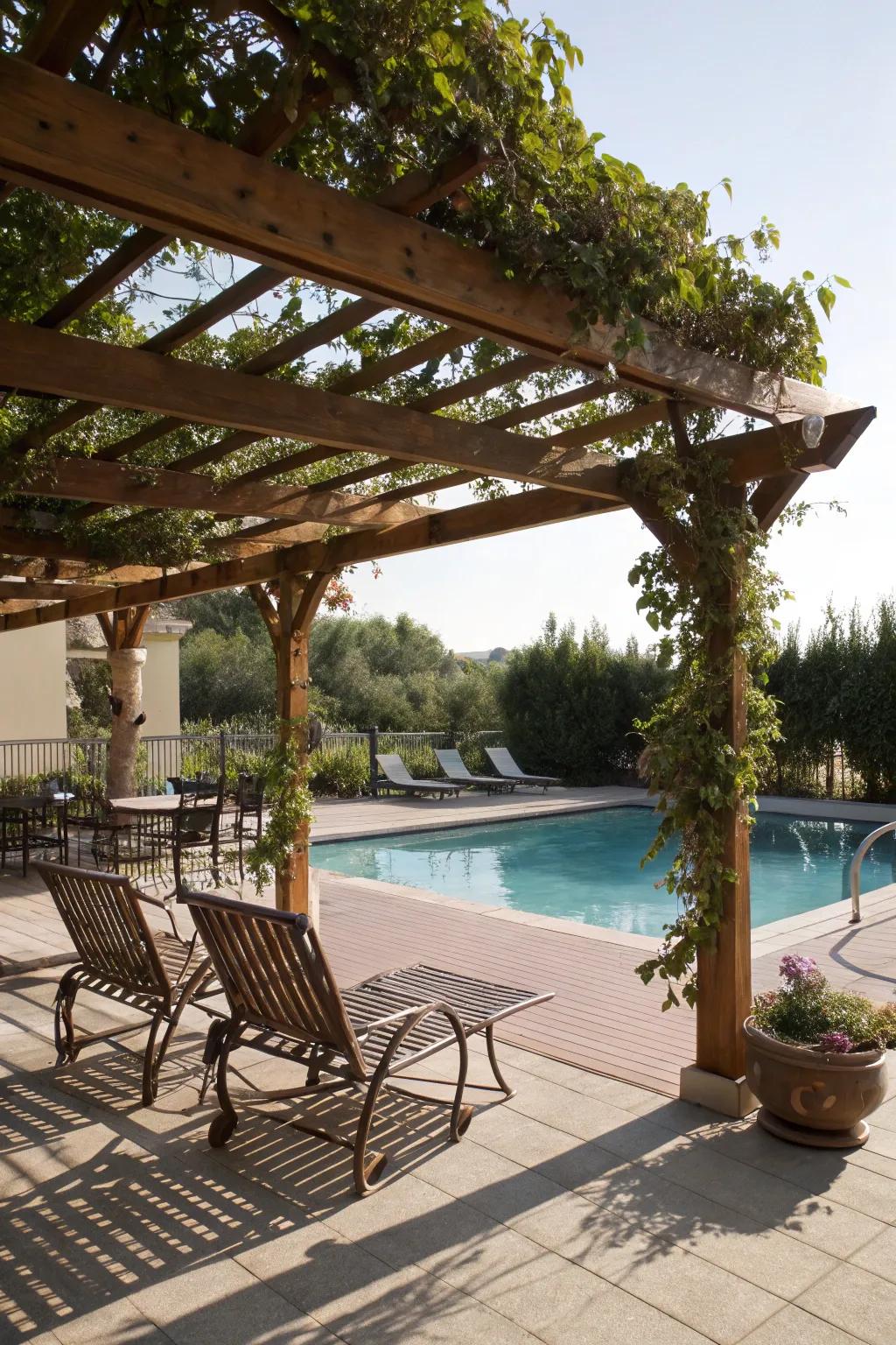 A stylish structure offers shade and elevates the look of your pool deck.