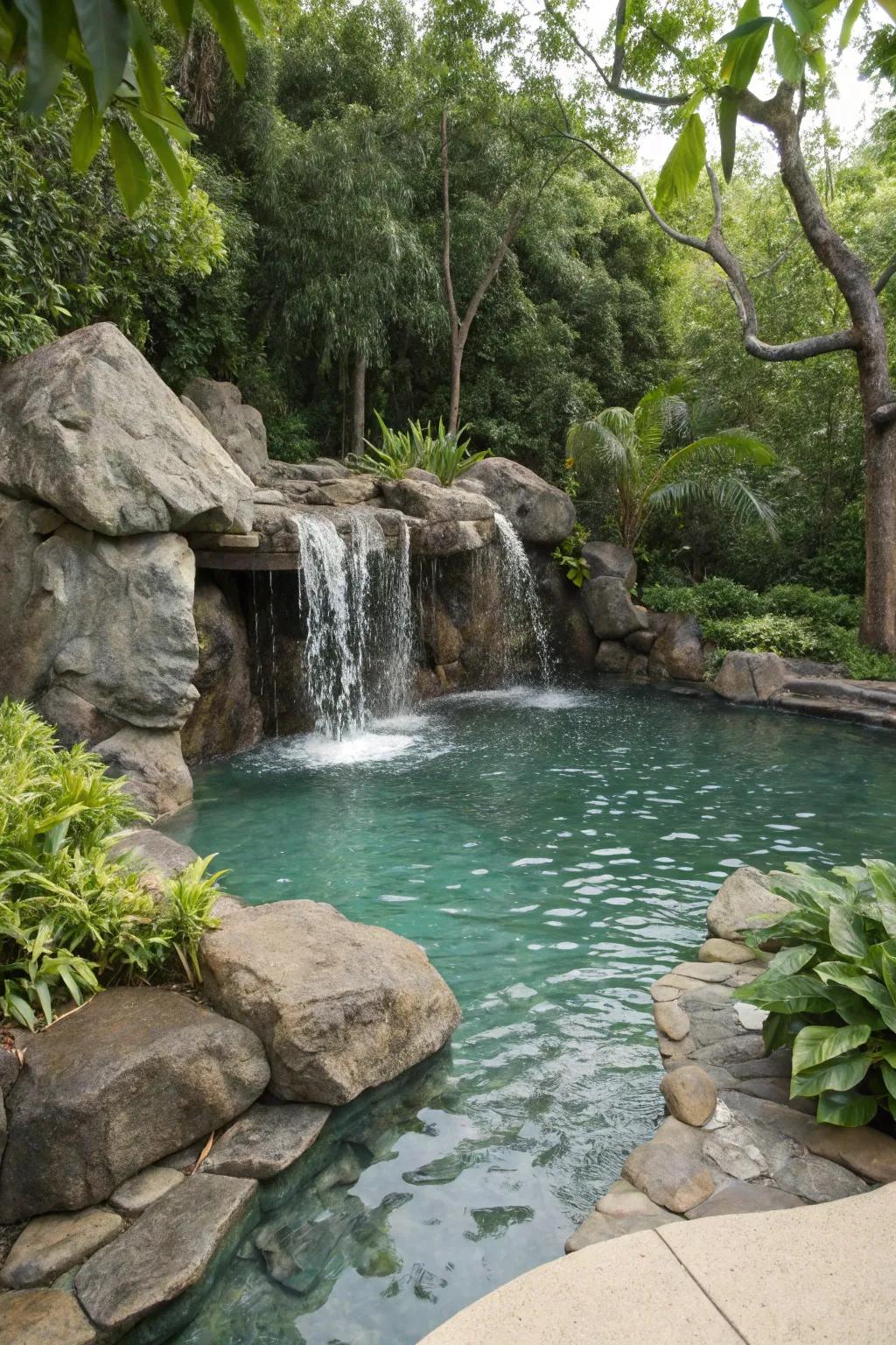 Organic elements contribute tranquility and sophistication to your backyard pool.