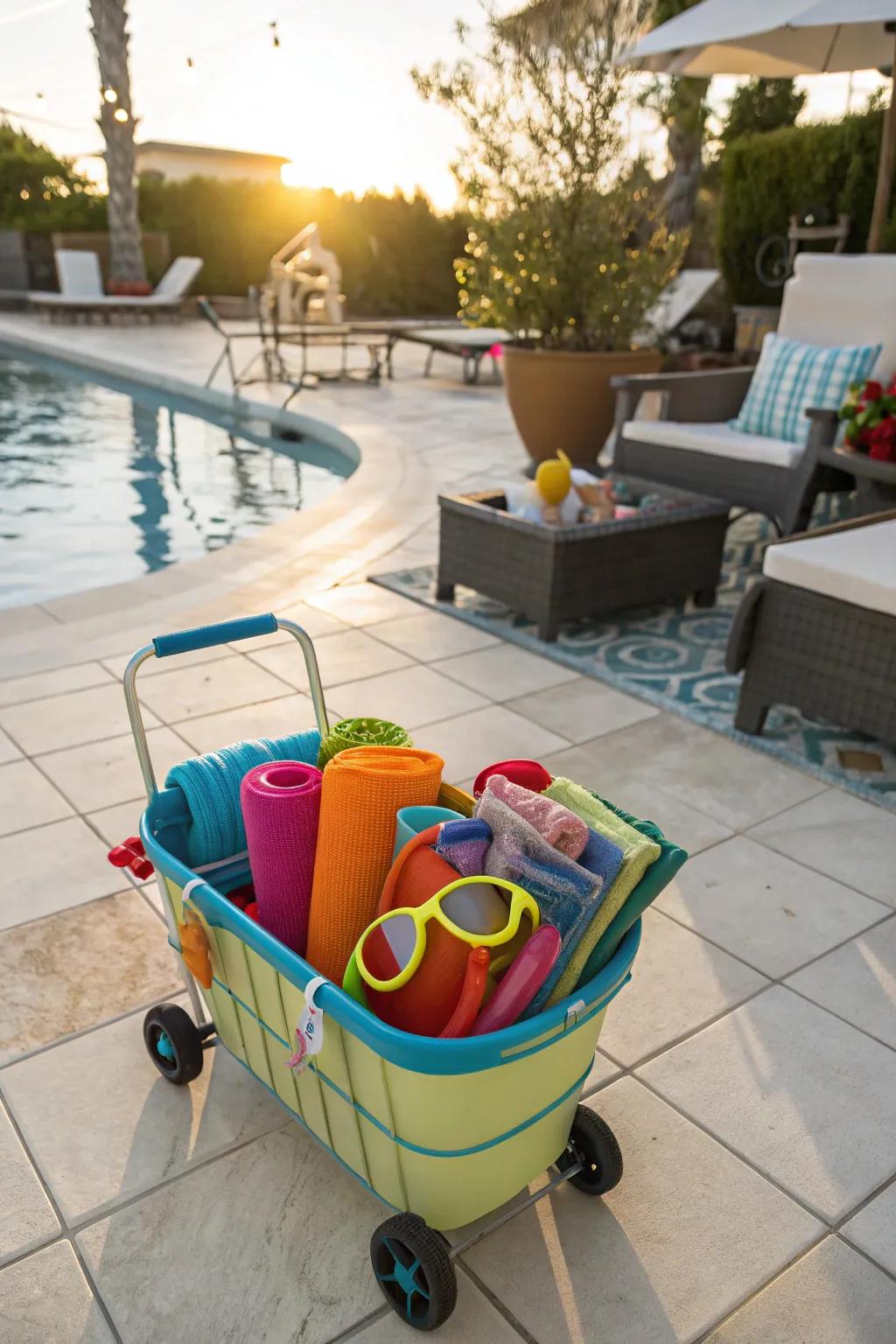 Transportable caddies ensure your pool necessities are always within reach.