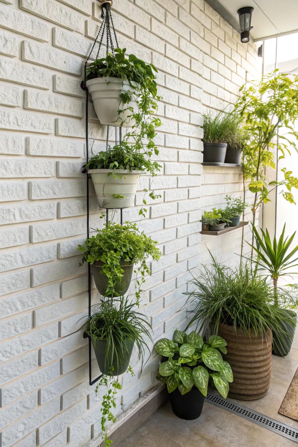 Erect a vertical garden to introduce verdure without encroaching upon precious floor space.