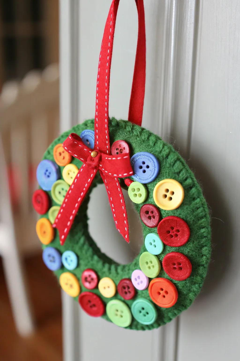 A lively fastener rosette ornament, ideal for infusing color into any Christmas tree.