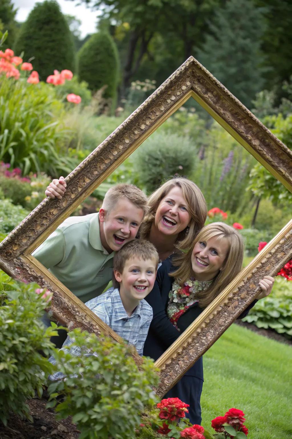 Incorporate a touch of whimsy with a substantial ornamental border for a remarkable family photo.