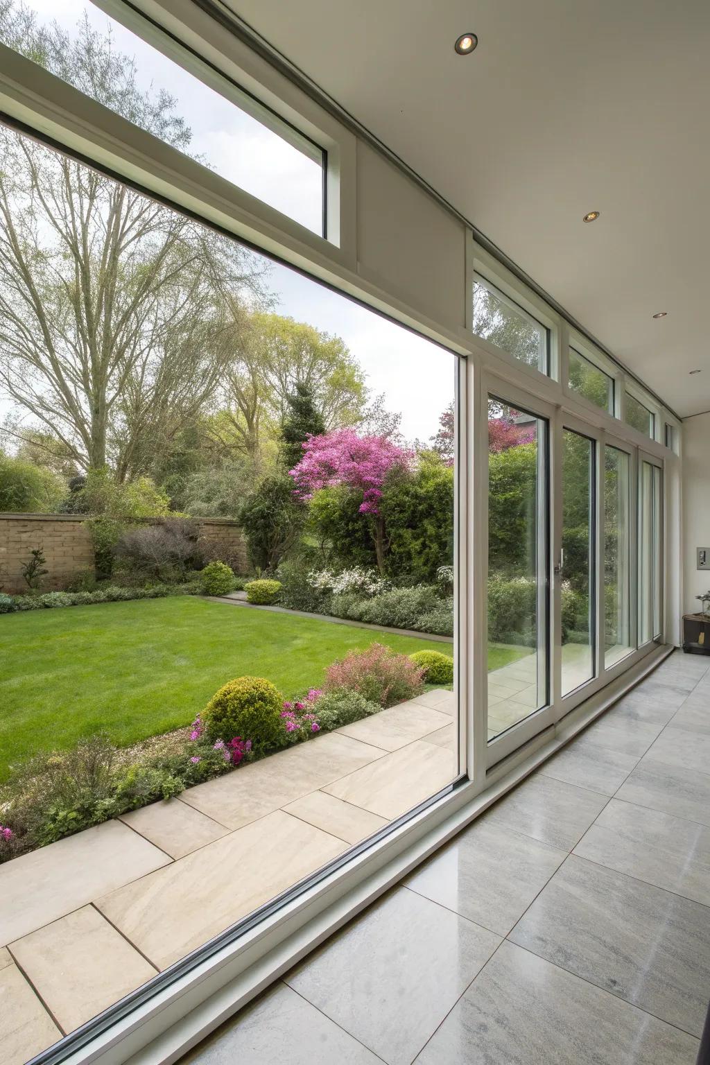 A rear house extension that uses grand windows to invite generous light and garden scenes.