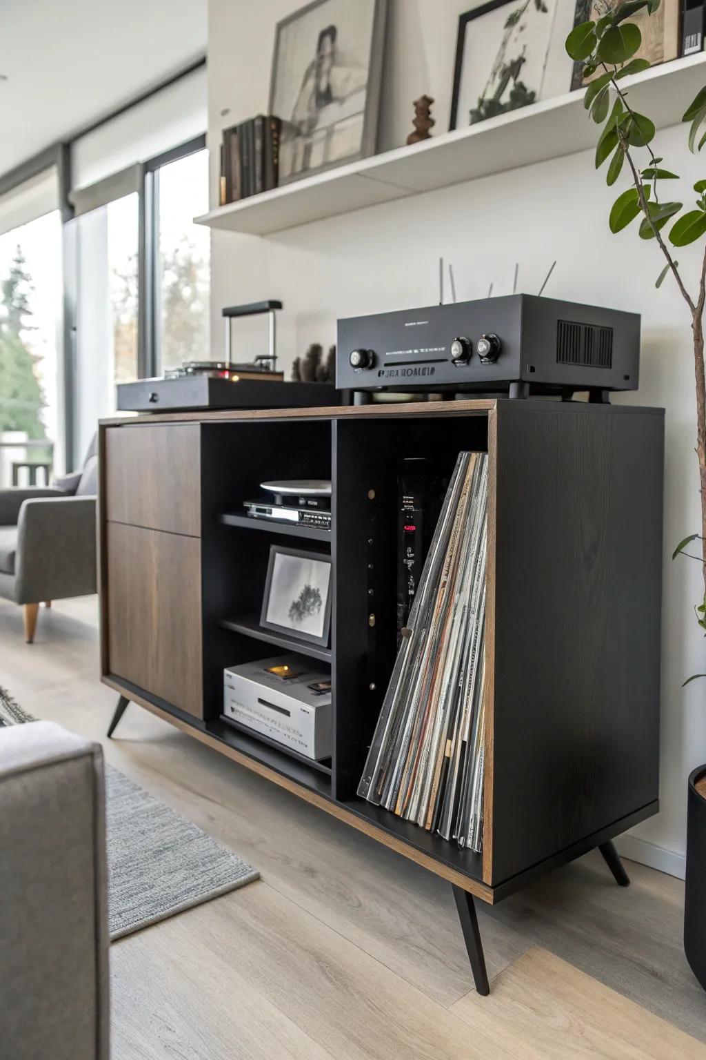 Integrated storage options maintain your vinyls arranged and within easy reach.