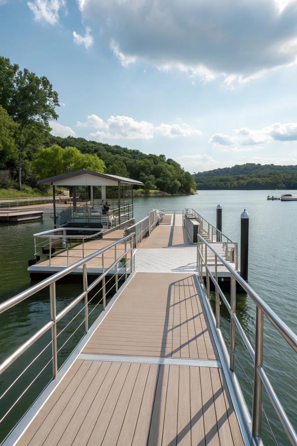 A sophisticated dock design showcasing modern materials for a contemporary aesthetic.