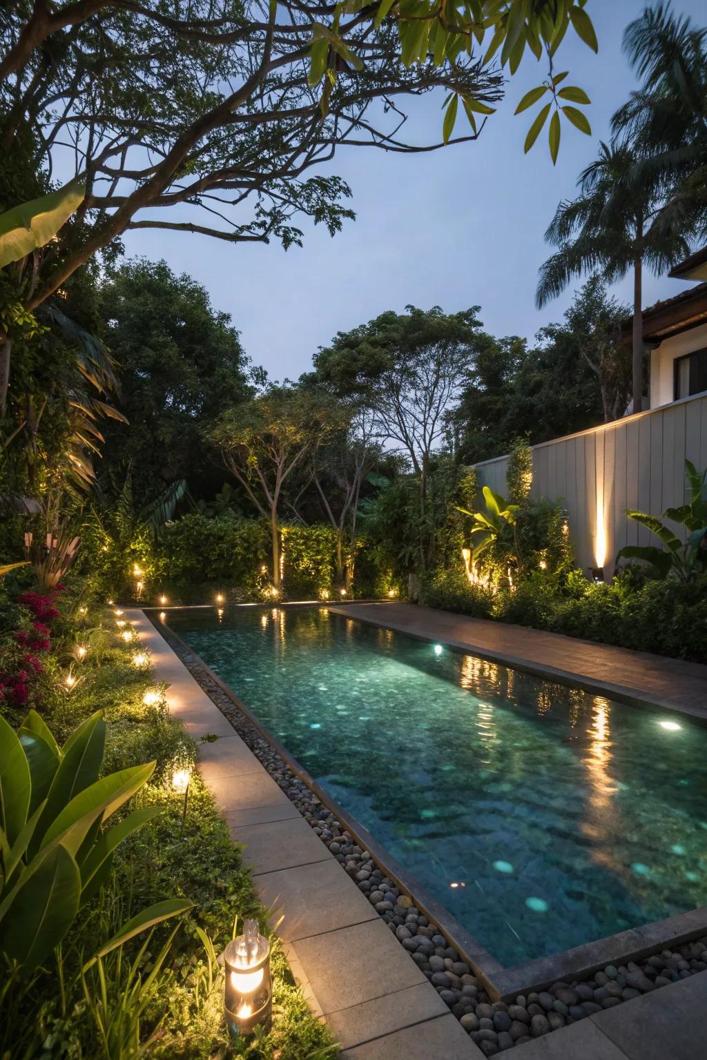 Cultivate a warm and inviting ambiance with integrated pool lighting solutions.