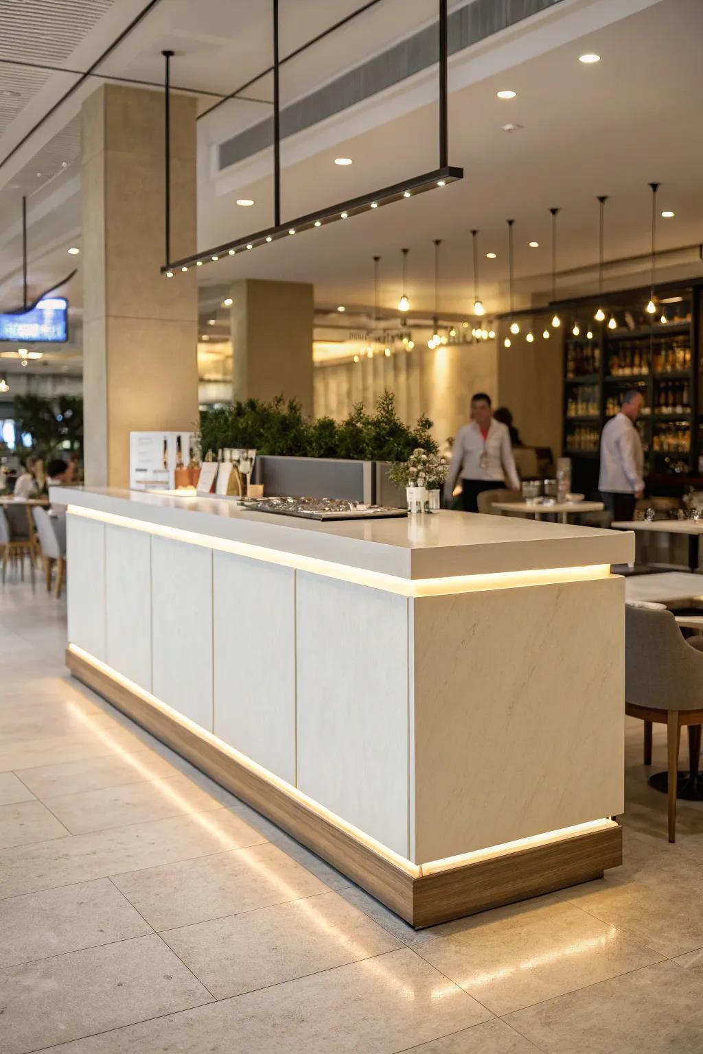 An understated reception desk embodies sophistication and clarity.