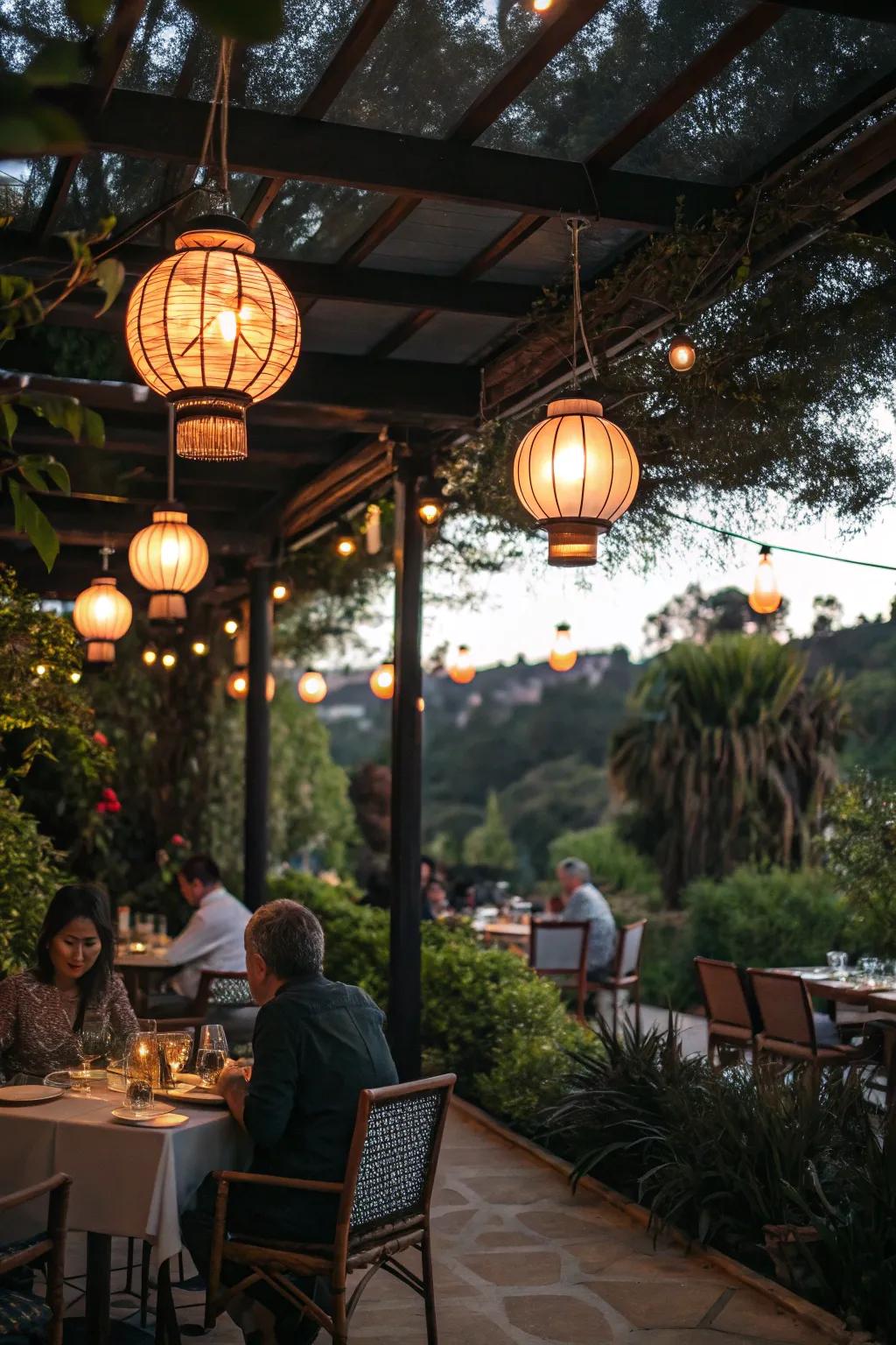 Luminaries contribute both elegance and illumination to the dining experience.