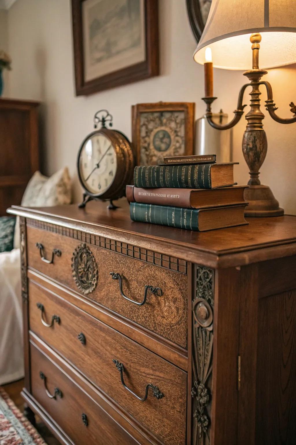 Vintage dresser provides grace and functionality.
