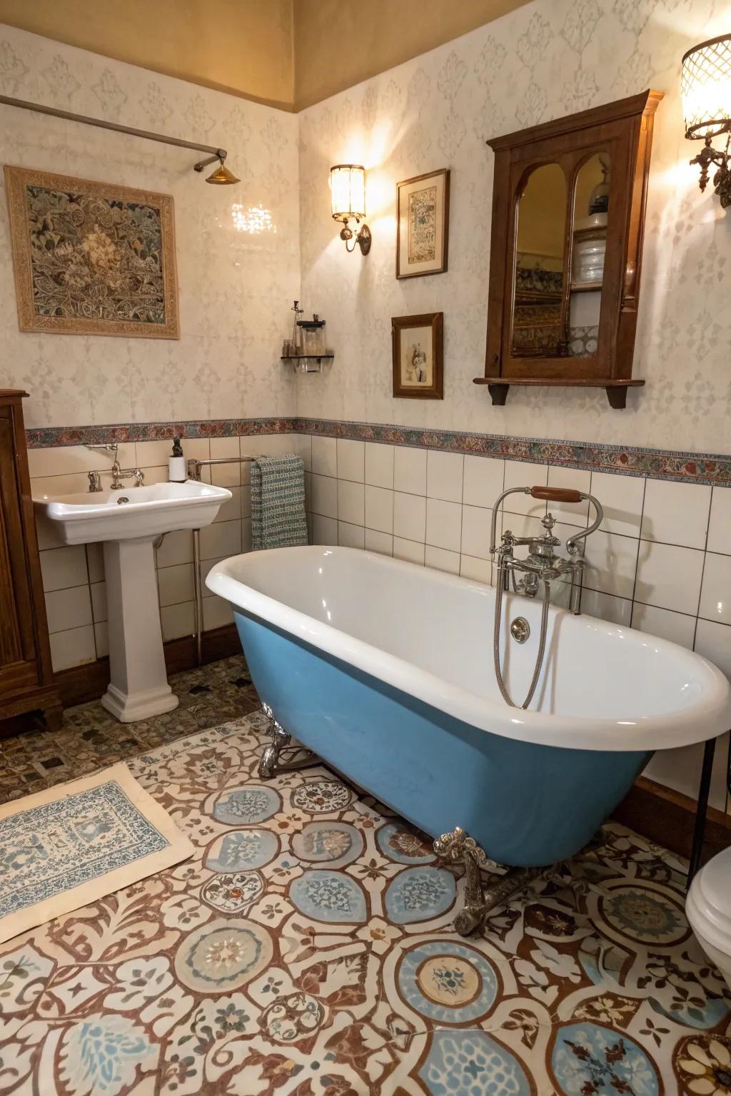 Antique-inspired fixtures create a nostalgic ambiance.