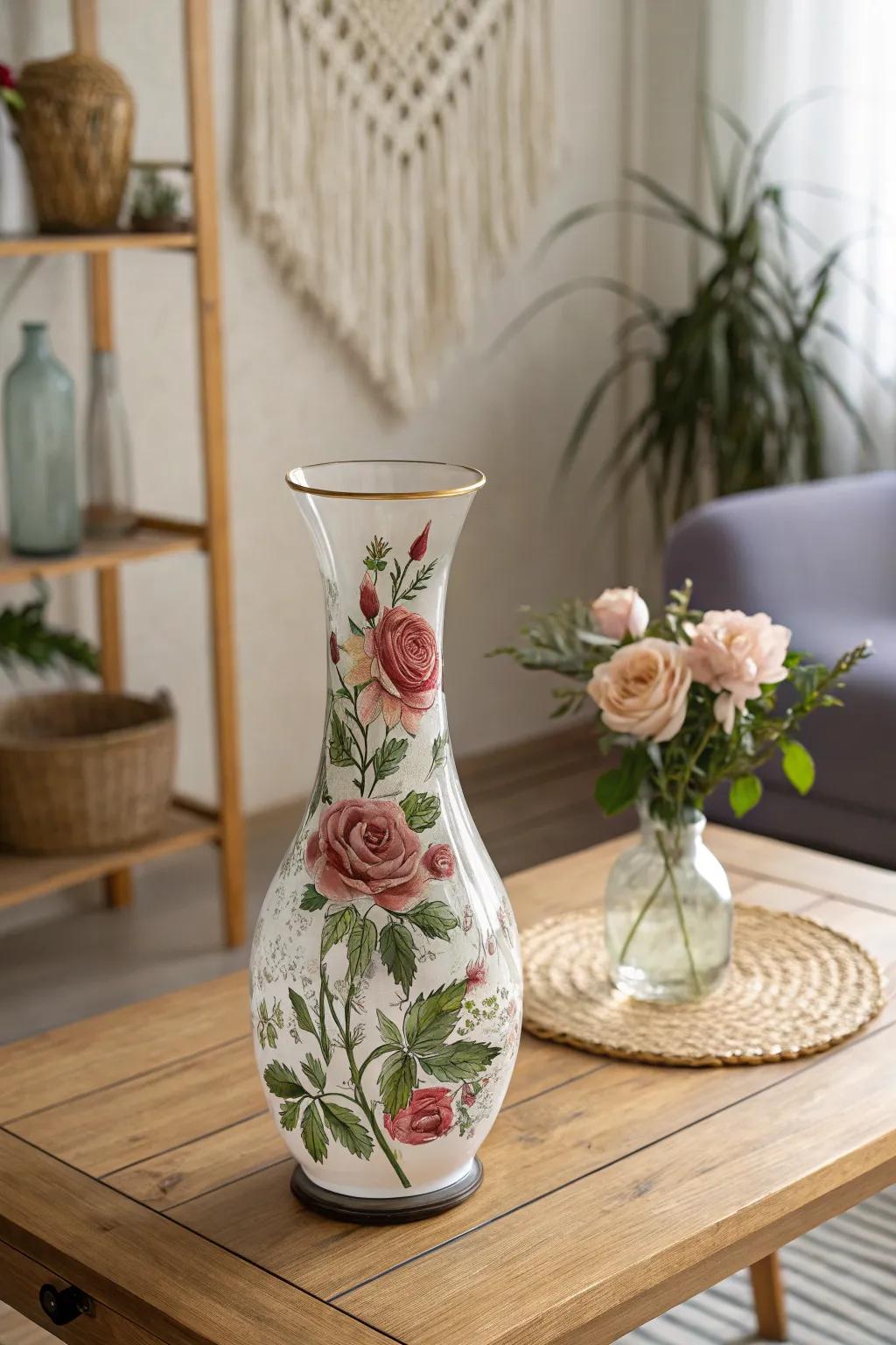 Enhance your space with the classic appeal of reversed glass painted botanical vessels.