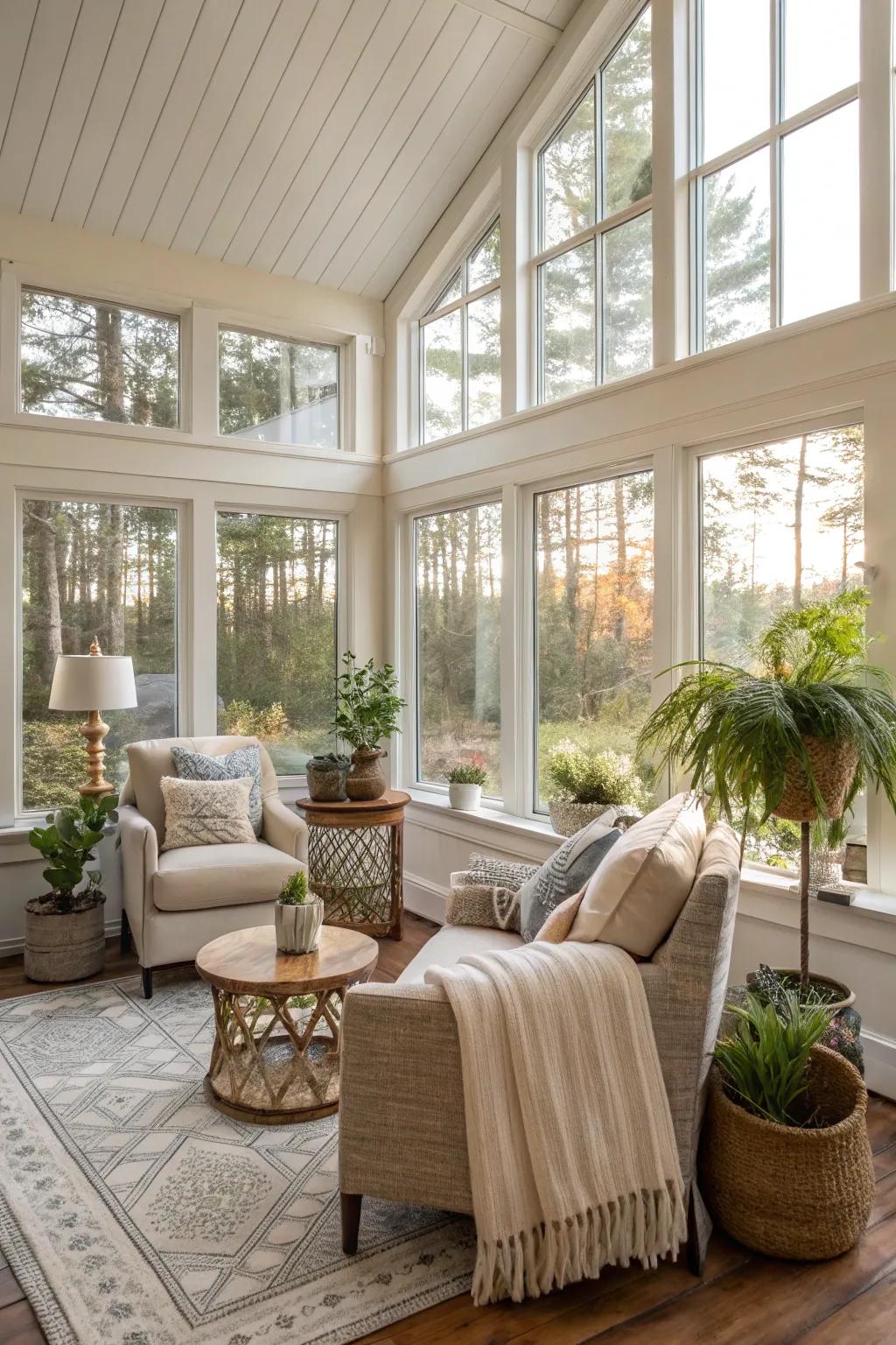 A sunroom delivers a sun-soaked, calming area for enjoyment throughout the seasons.