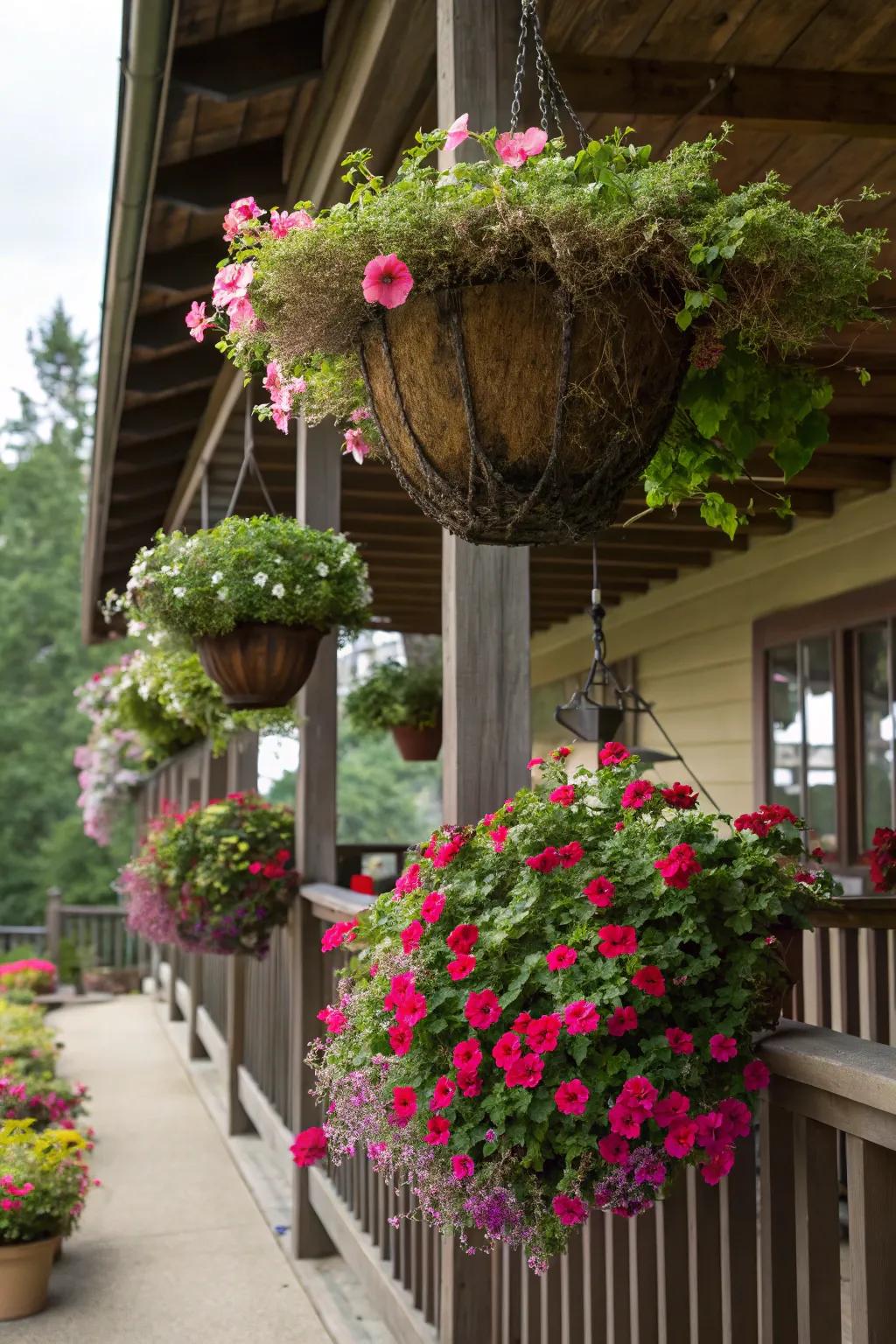 Infuse your porch with allure through hanging sun jewels planters.