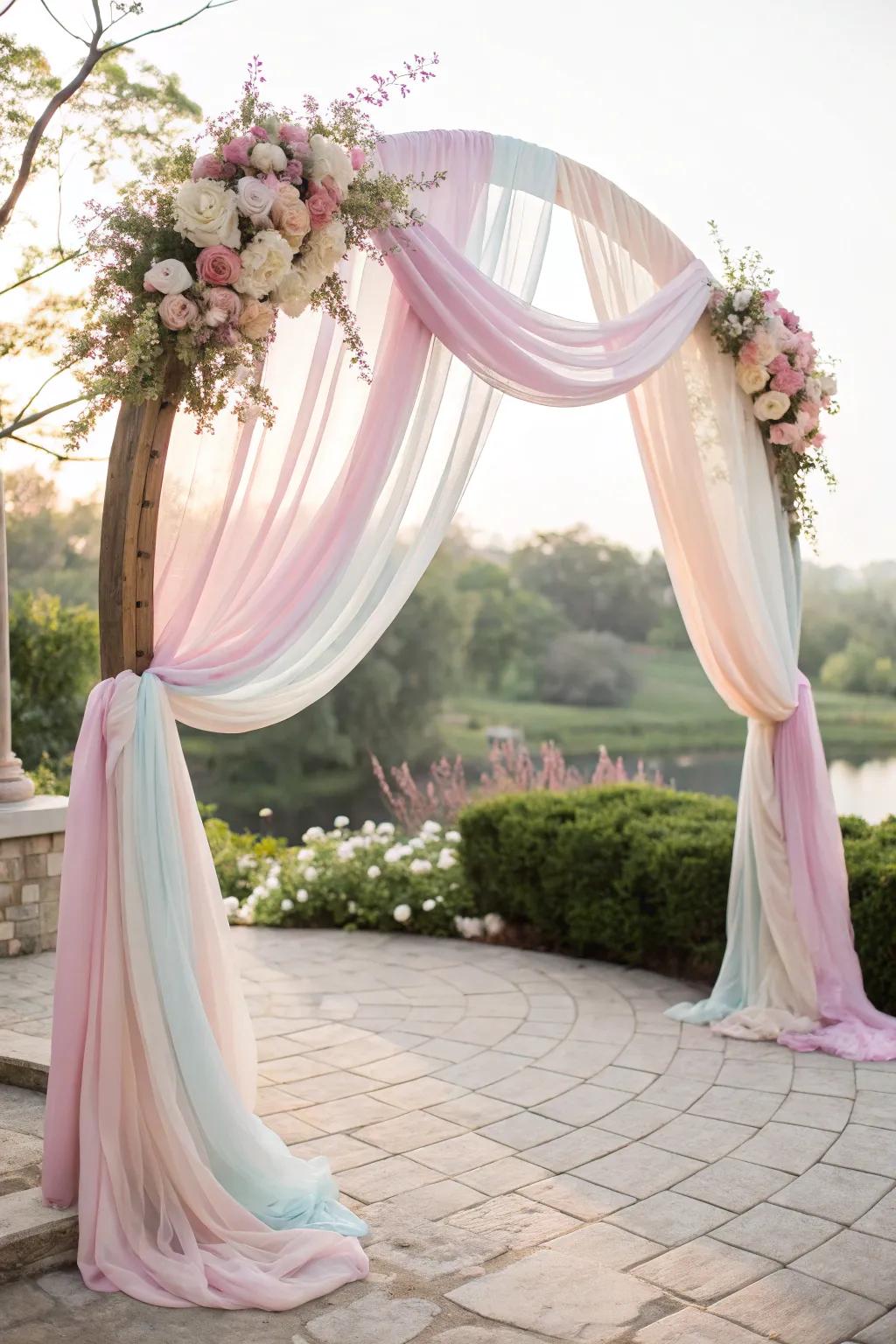 An entrance draped with chiffon, introducing refinement and love to any occasion.