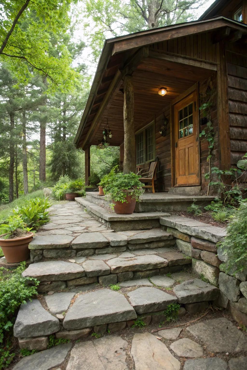 Rock features infuse a hint of natural grace onto your porch.