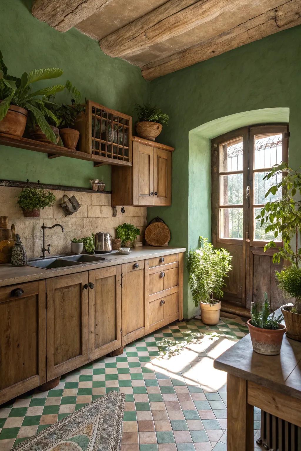 Natural tones foster a serene atmosphere within this primitive kitchen.