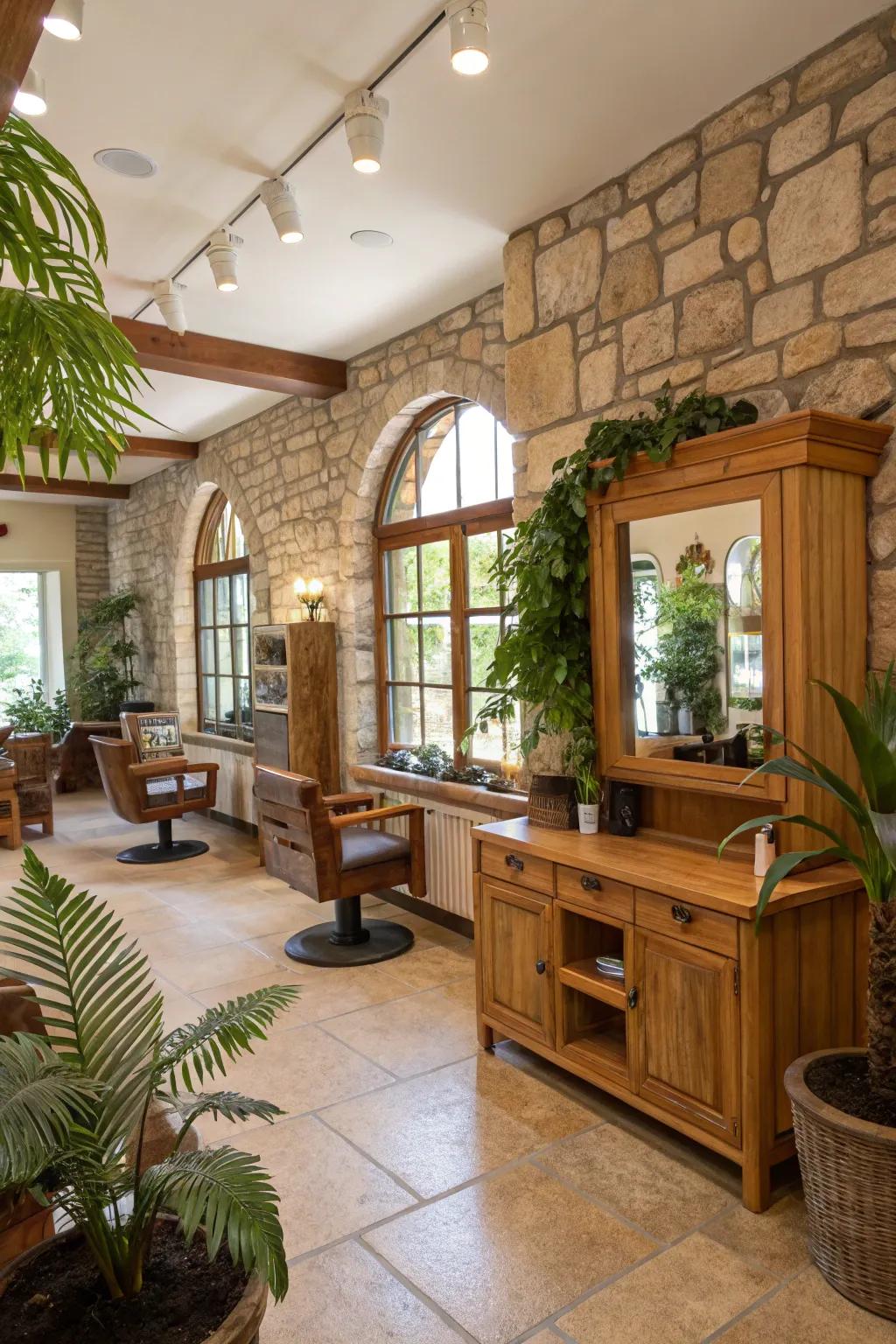 Natural accents bring a soothing element to the salon's decor.