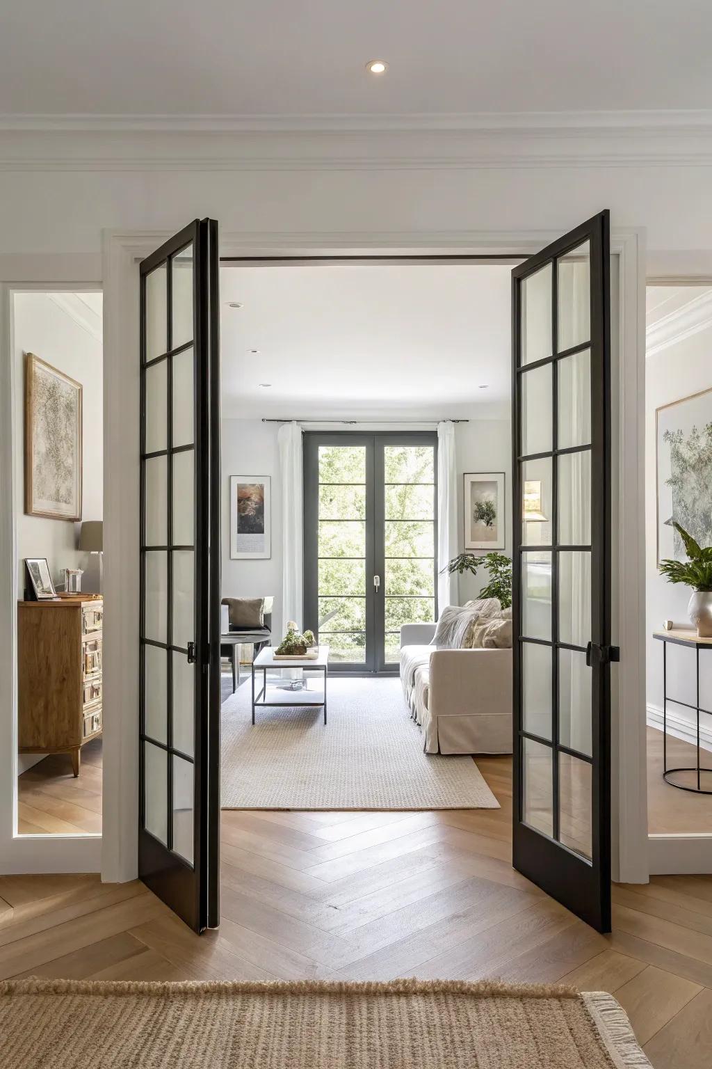 Minimalist saloon doors lend a contemporary touch.