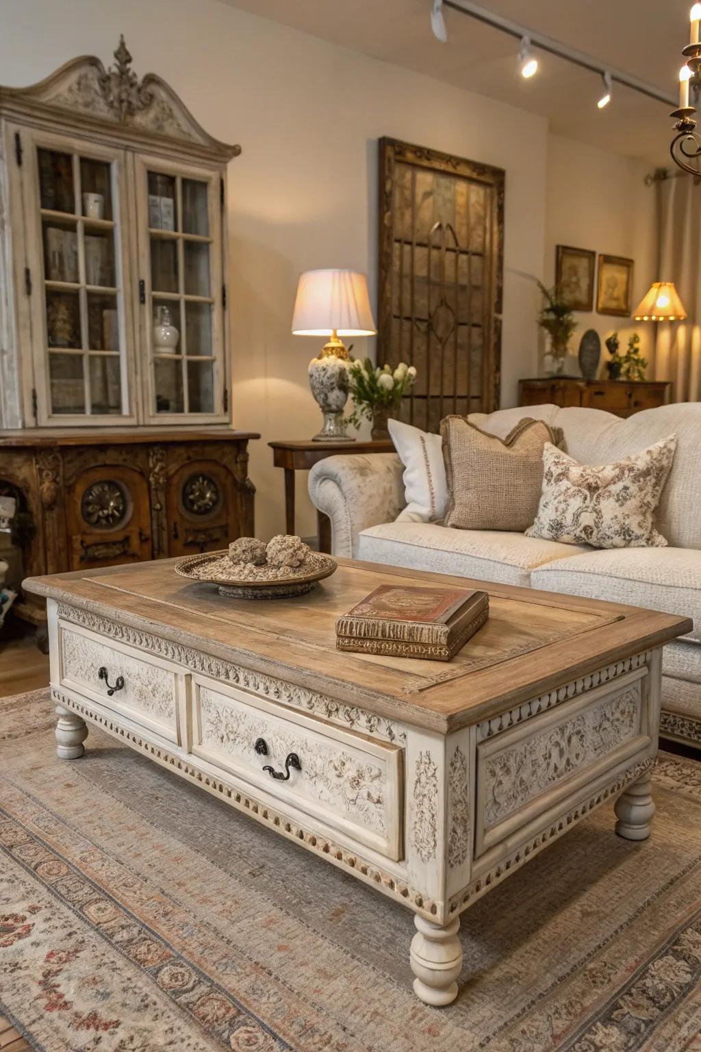 A refined vintage piece infusing personality and charm into the living area.