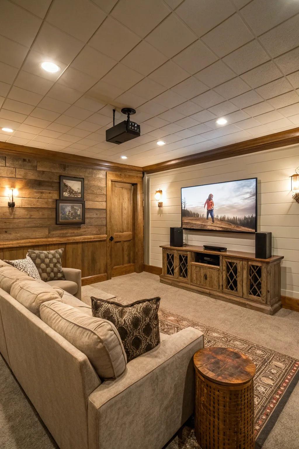 Entertainment paradise where shiplap adds to the ambiance.