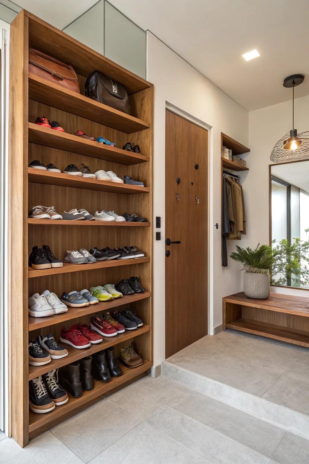 Open shelves providing effortless access to frequently used footwear.