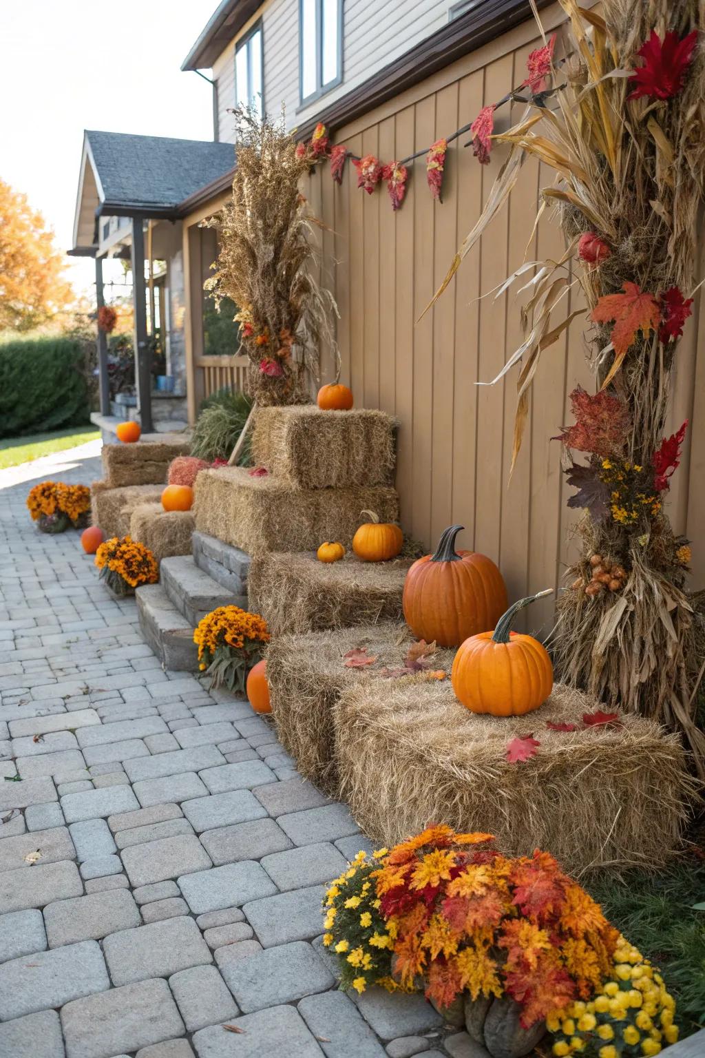 Country rolled bails construct the quintessential seasonal vignette.