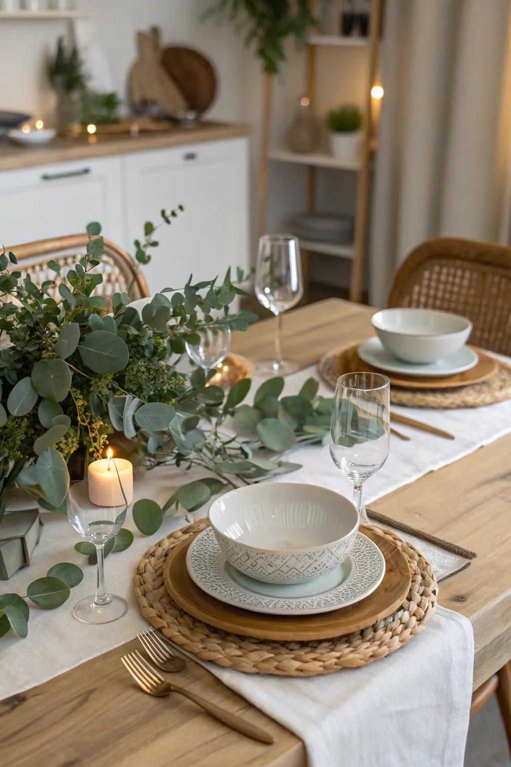 Natural greenery imparts a refreshing accent to this table.
