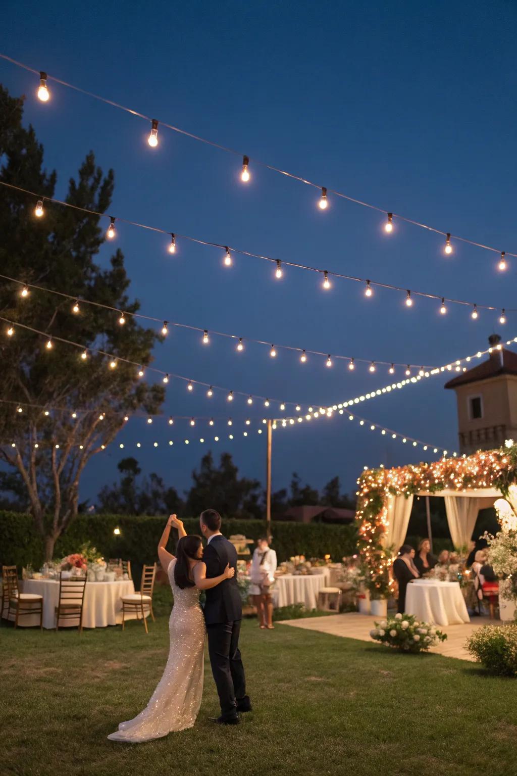 Luminescent strands gracefully arranged to fashion a magical wedding setting.