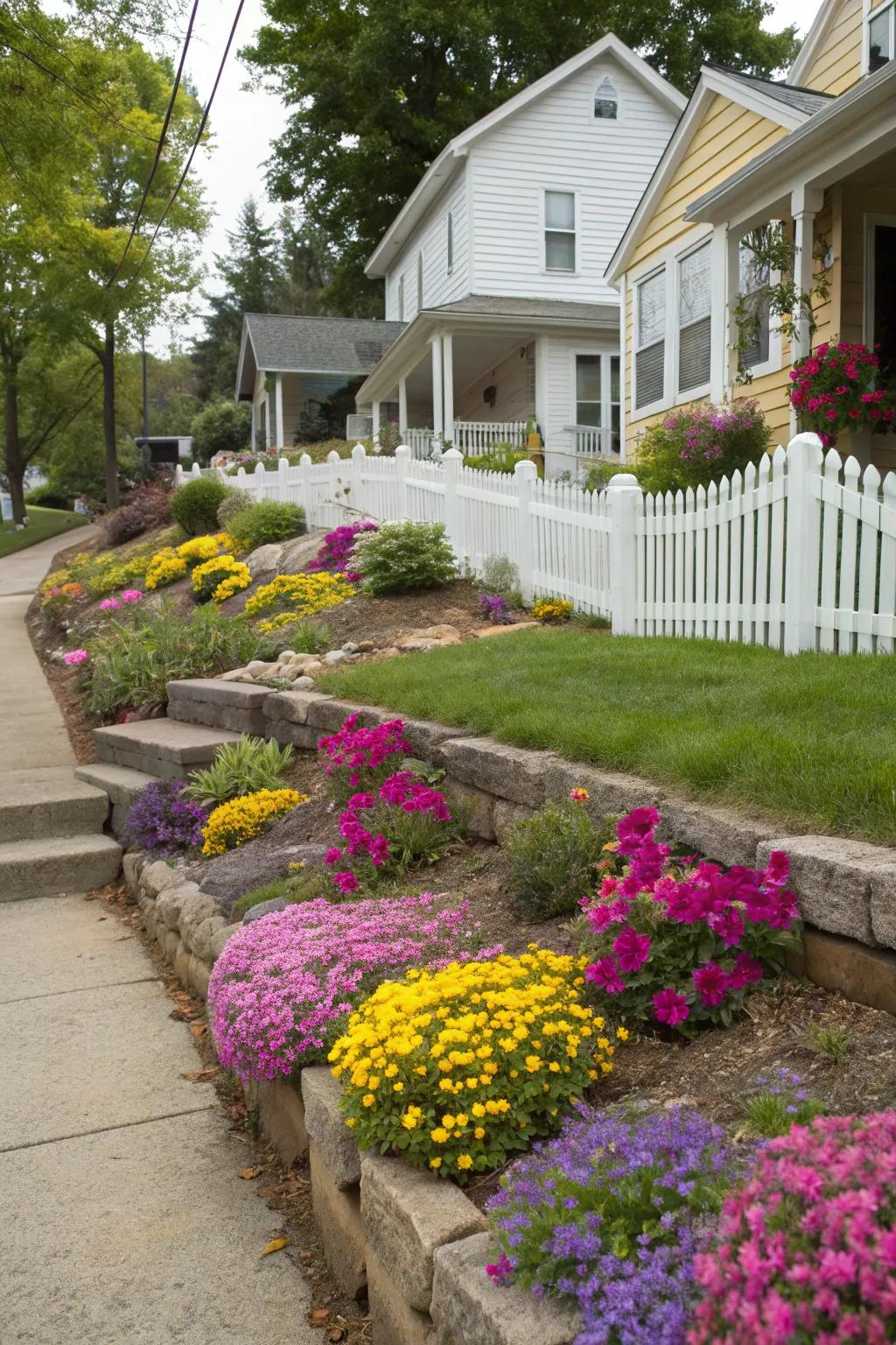 Brilliant blossom patches infuse vitality and charm into any inclined garden.