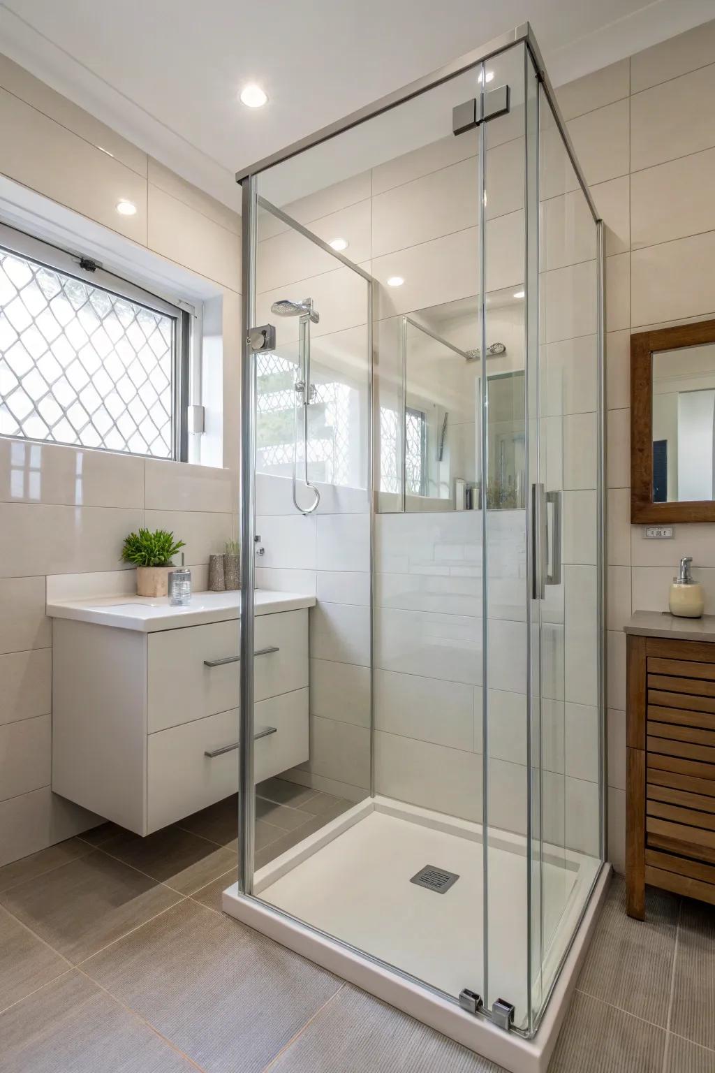 Clear glass panels visually broaden the area.