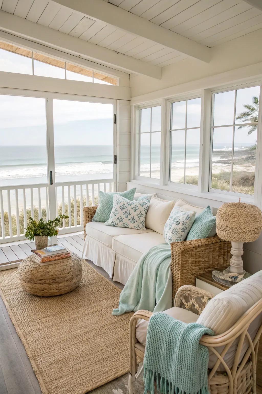 Bright and ethereal hues give your seaside apartment a revitalizing and spacious ambiance.