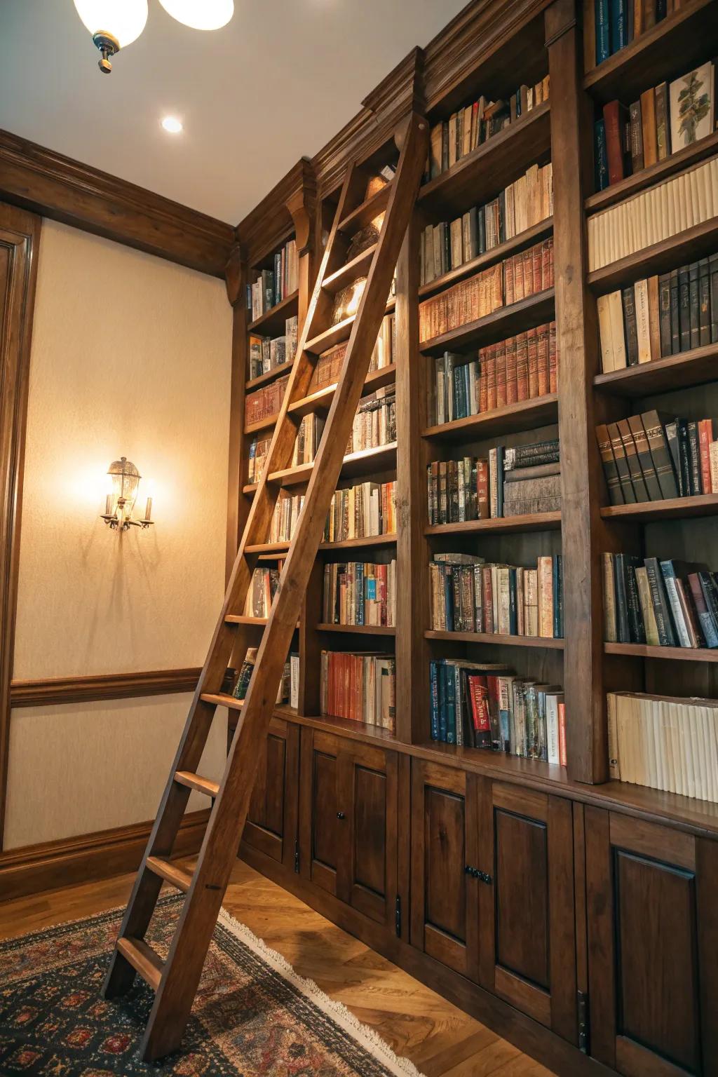 A library staircase introduces sophistication and usability to smaller areas.