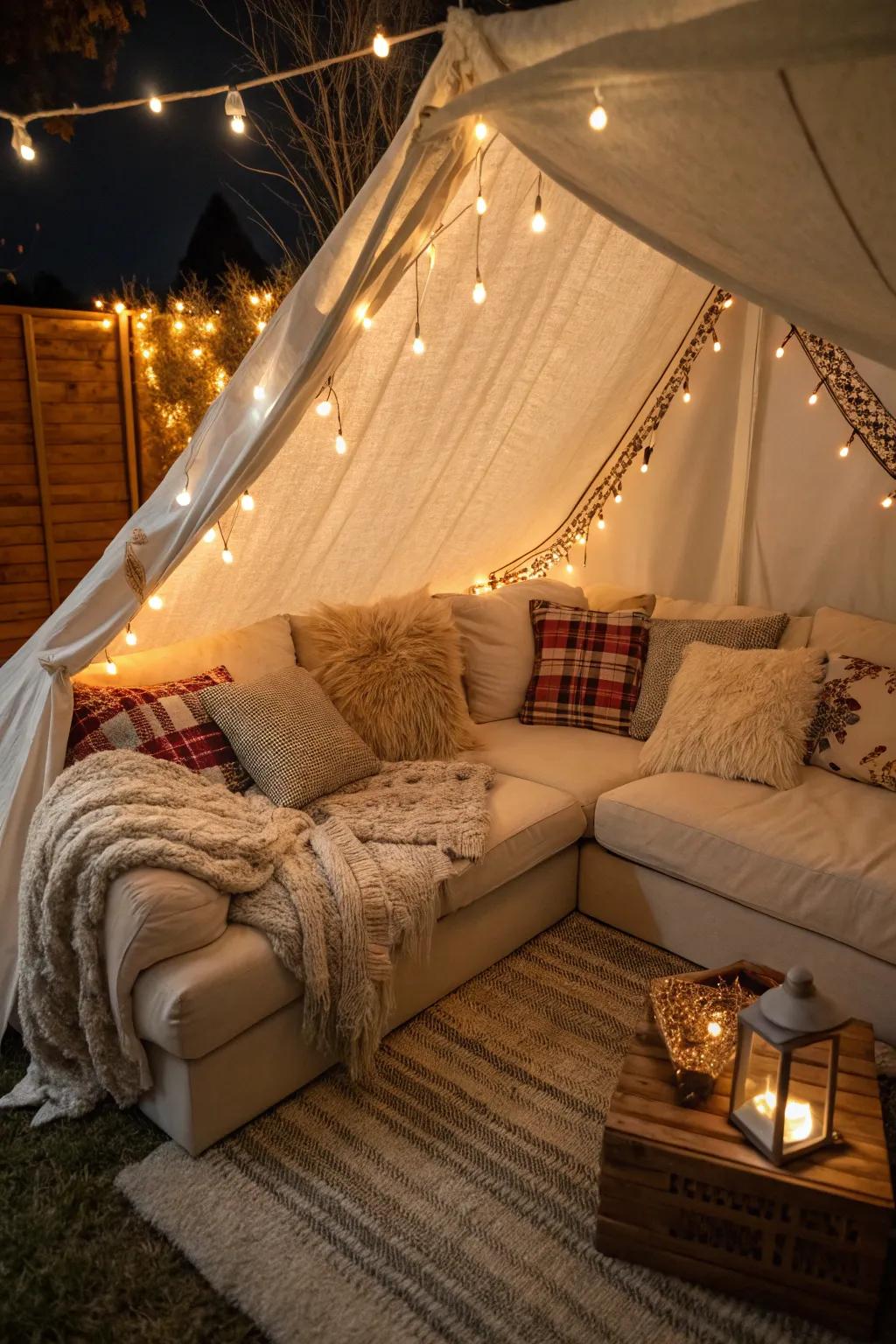 A comfortable sectional sofa forms the core of a small den.