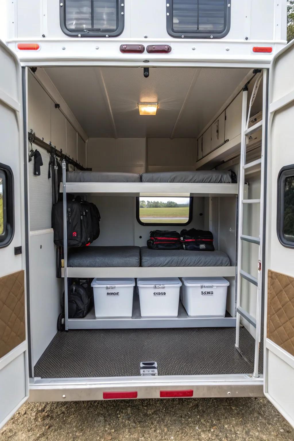 Achieve a loft-like atmosphere with an elevated bed and clever storage solutions.