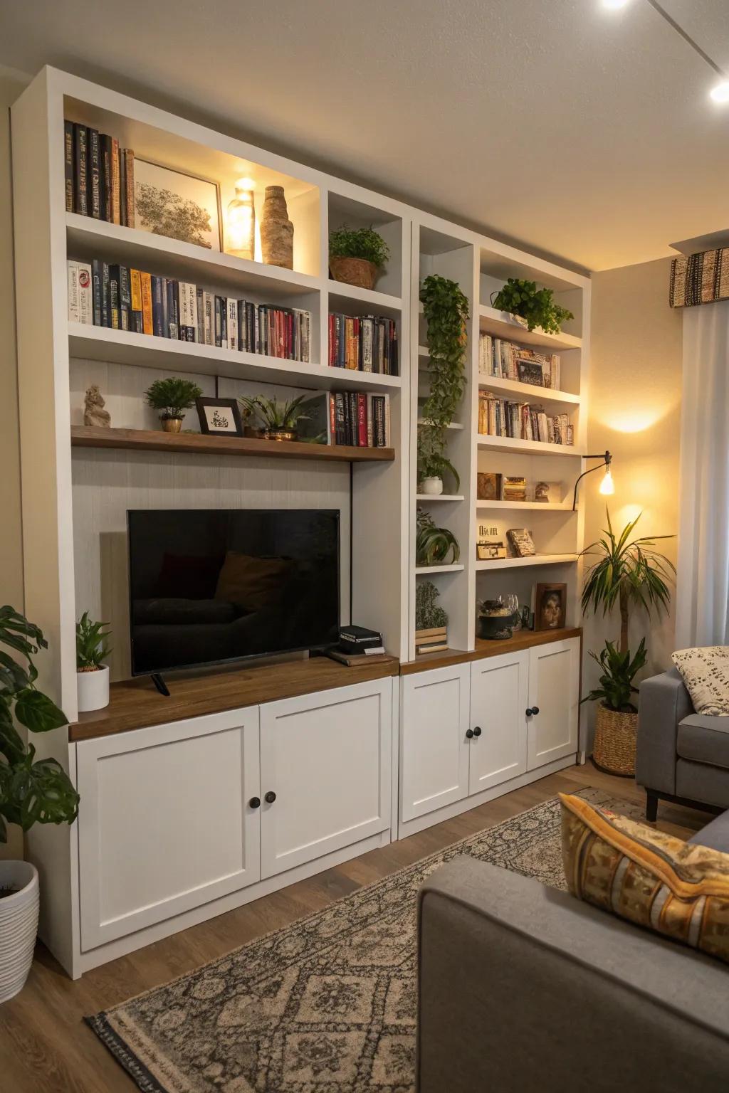 Vertical storage strategies conserve area and introduce individuality.