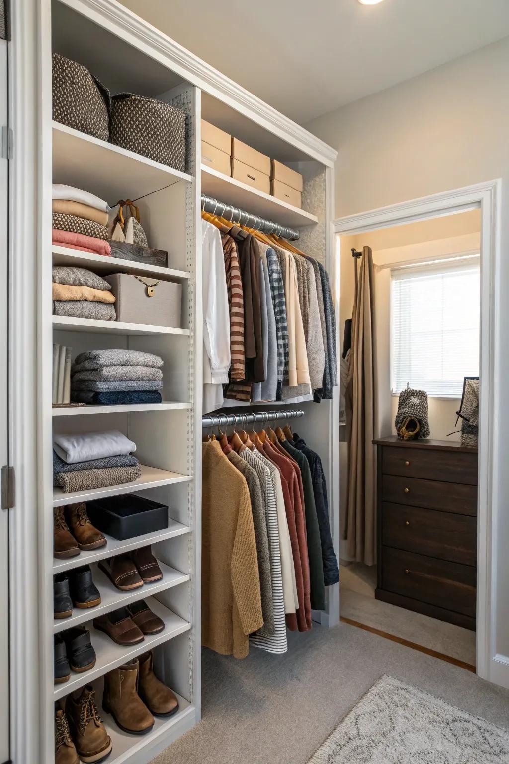 Modular shelves offer versatile storage possibilities.
