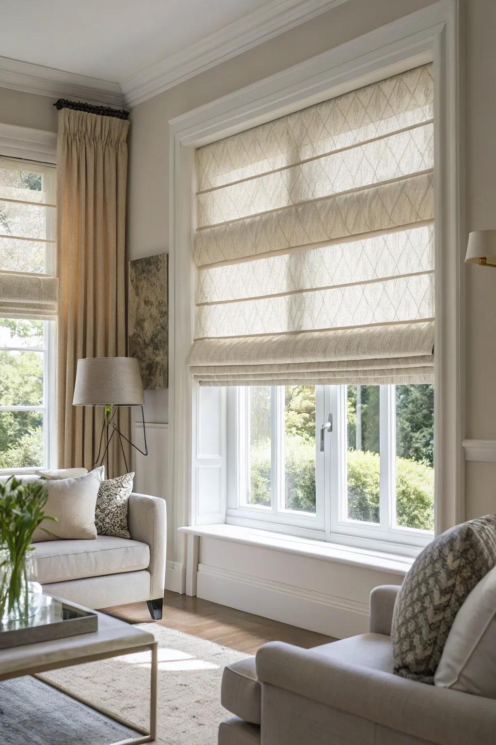 Folding shades contribute an element of refinement and adaptability.