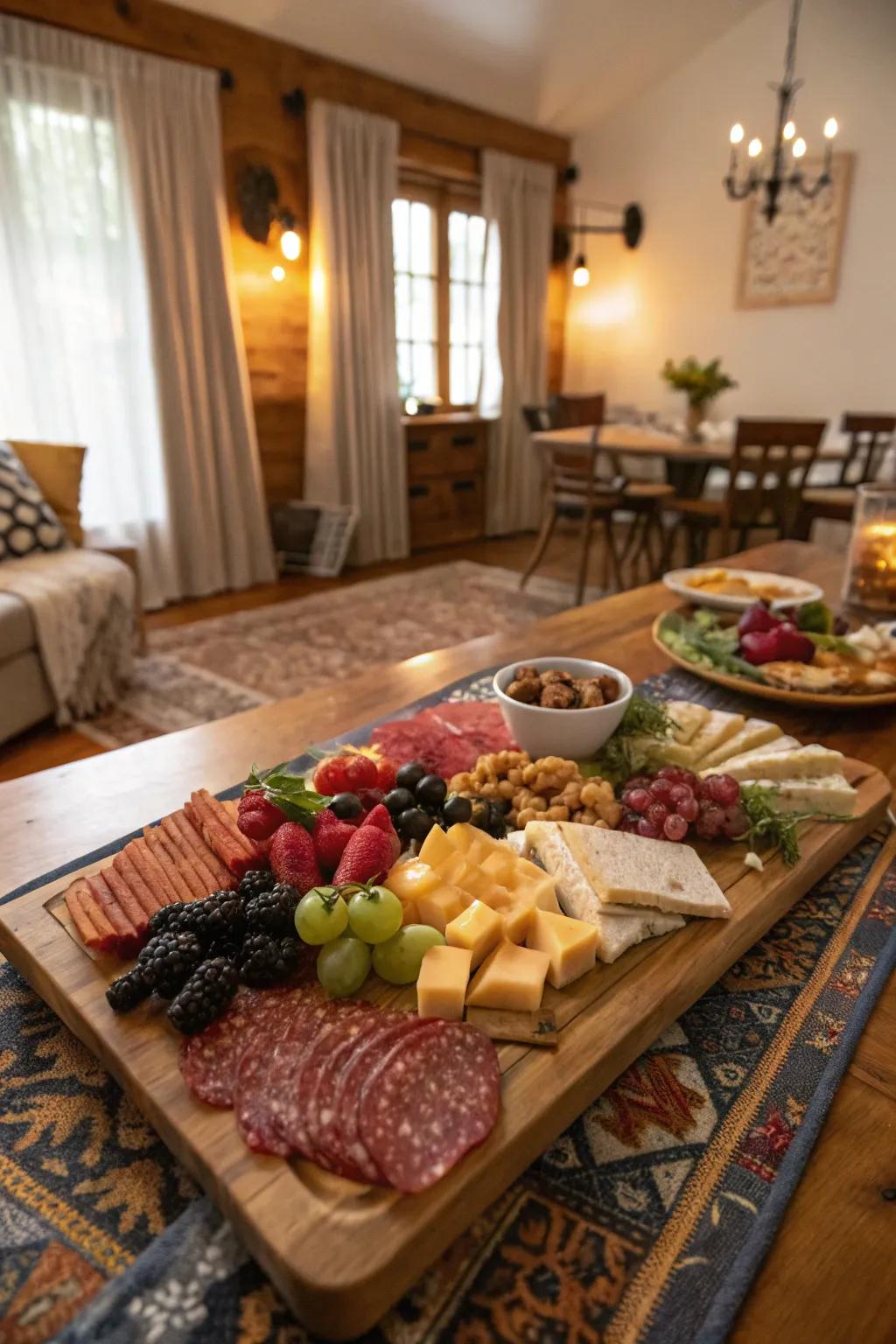 An enticing delicacies board prepared for convivial guests.
