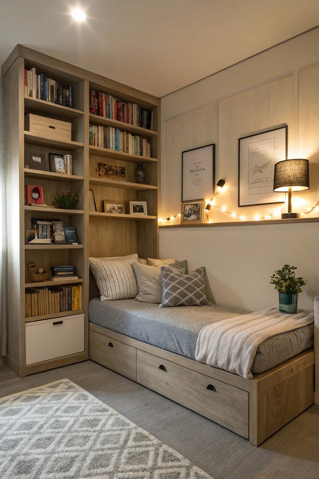 A reading space with dual functionality offers the ultimate in relaxation.