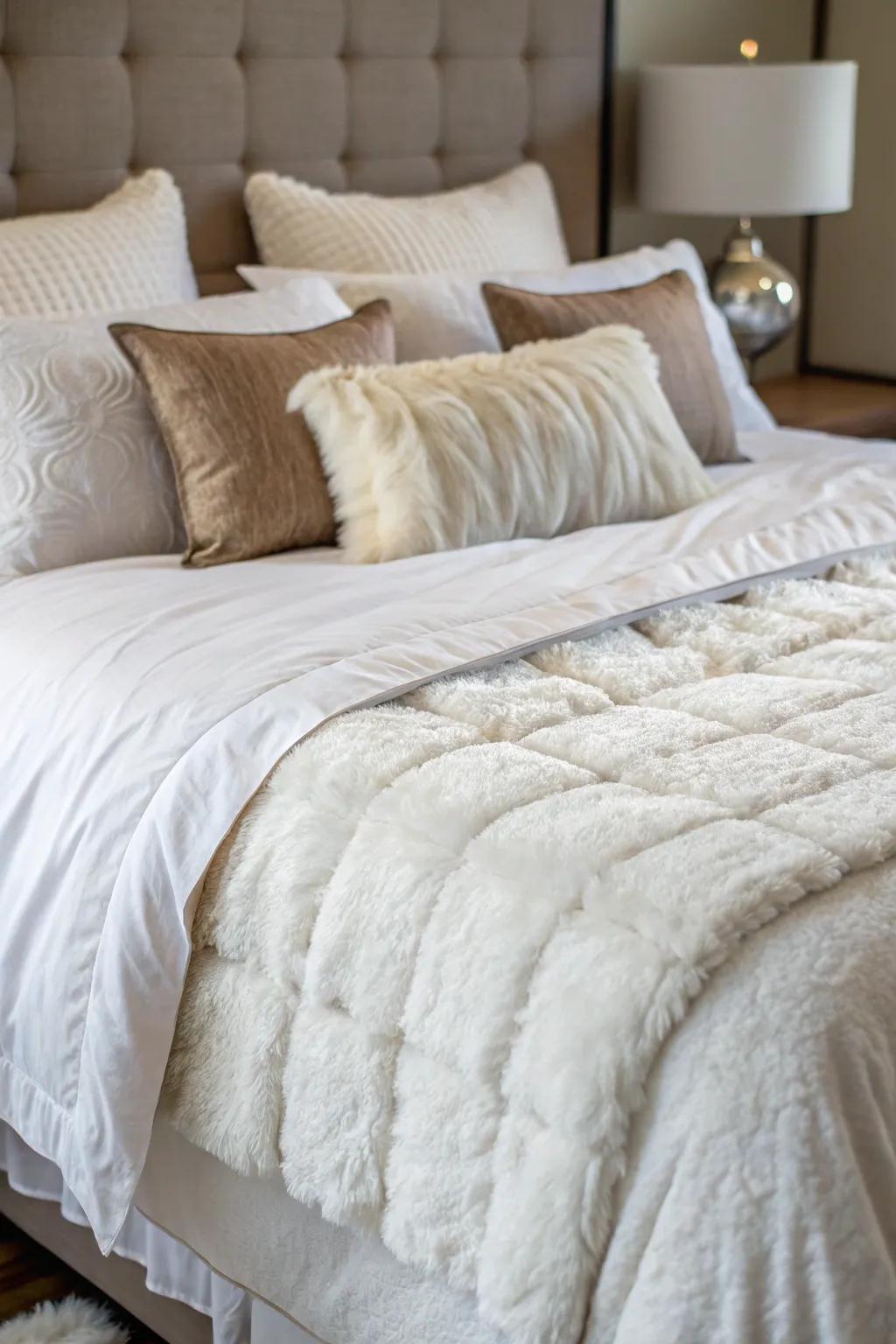 Luxurious bedding invites you to relax and unwind in style.