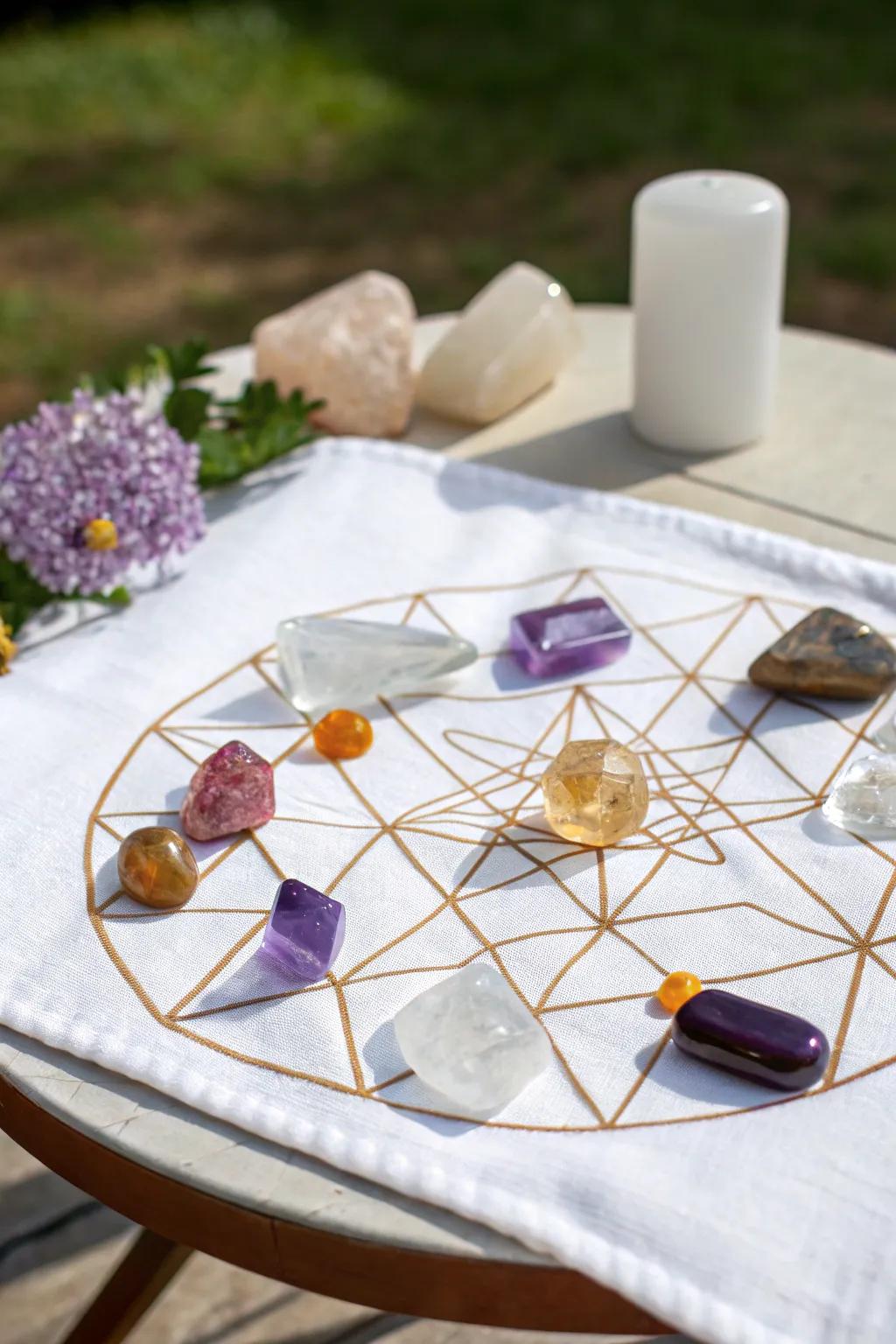 Unlocking vital force through a gemstone grid on your sacred space.