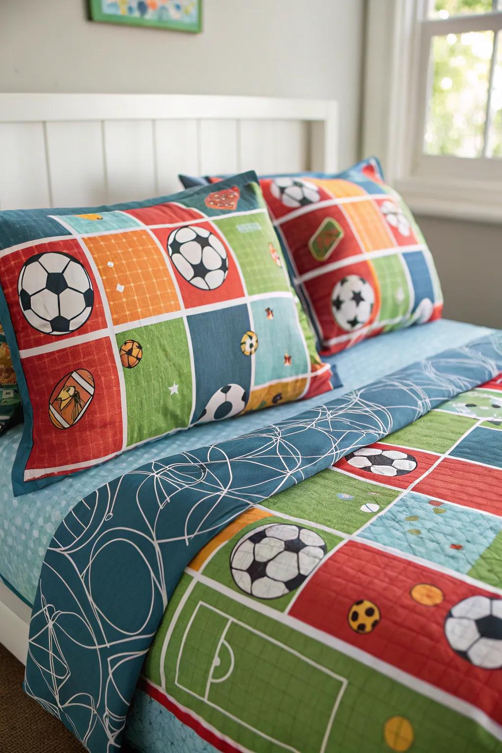 With themed sports bedding, snuggle up in elegant style.