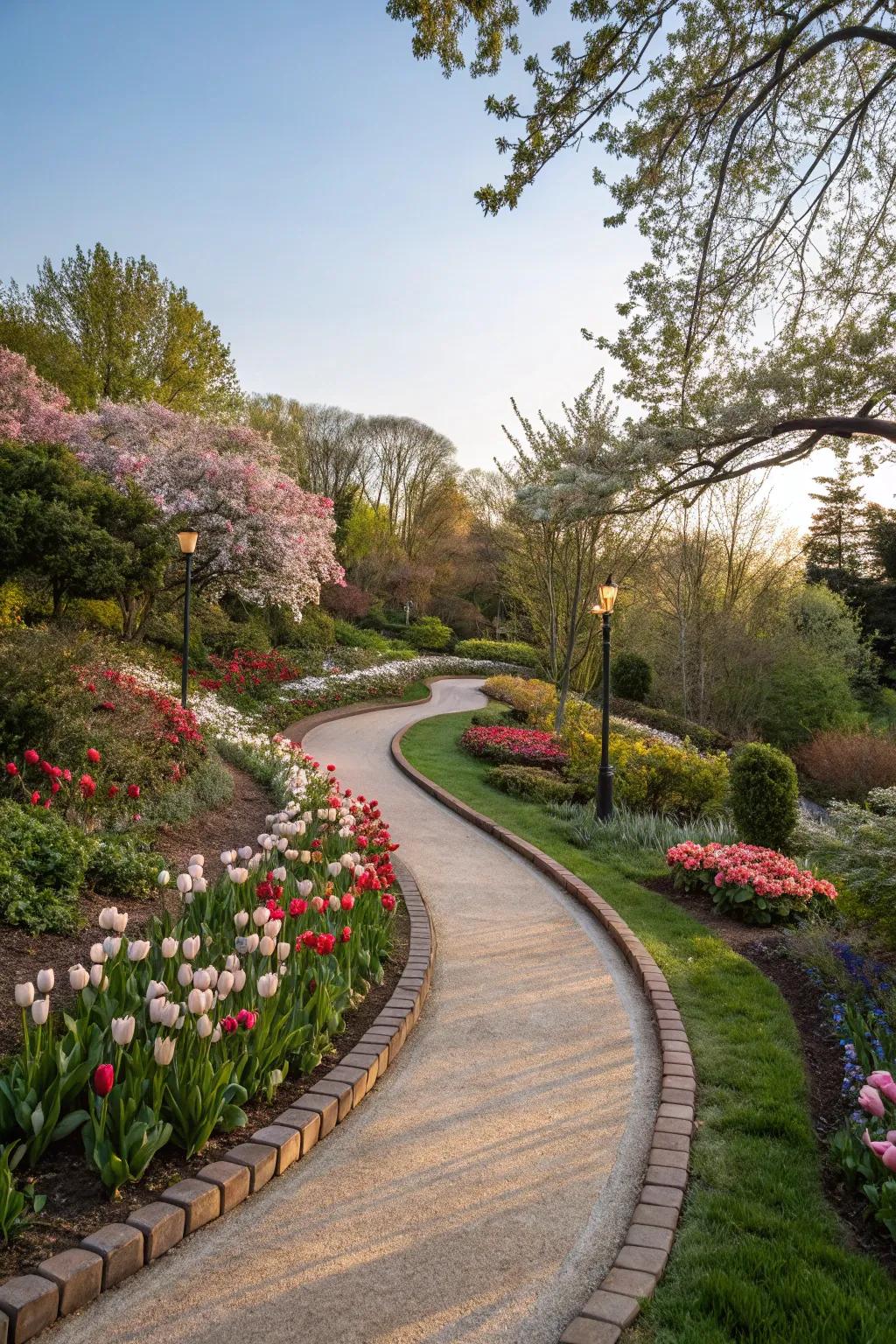 Winding paths bordered by blossoming flowers enhance the allure of any garden.