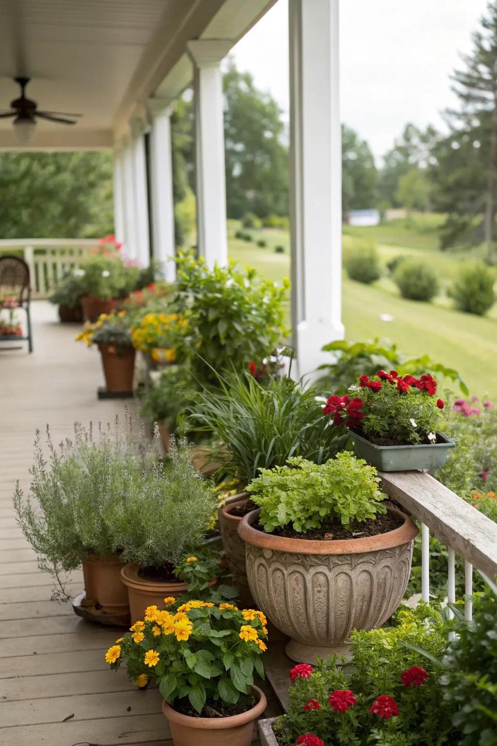 An exquisite compilation of cultivated vegetation introduces vitality and pigmentation to any springtime veranda.