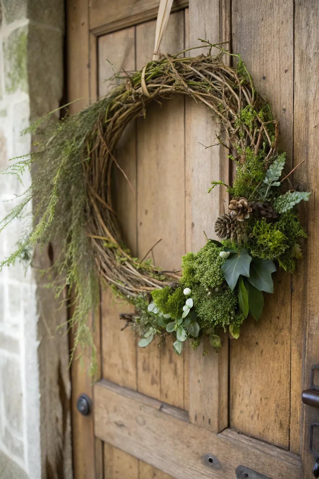 A wreath channeling nature's freshness to your entrance.