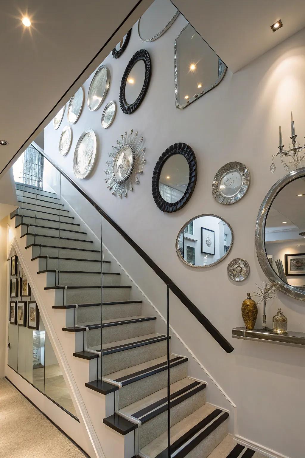 Mirrors enhance the illumination and perceived area within your staircase.