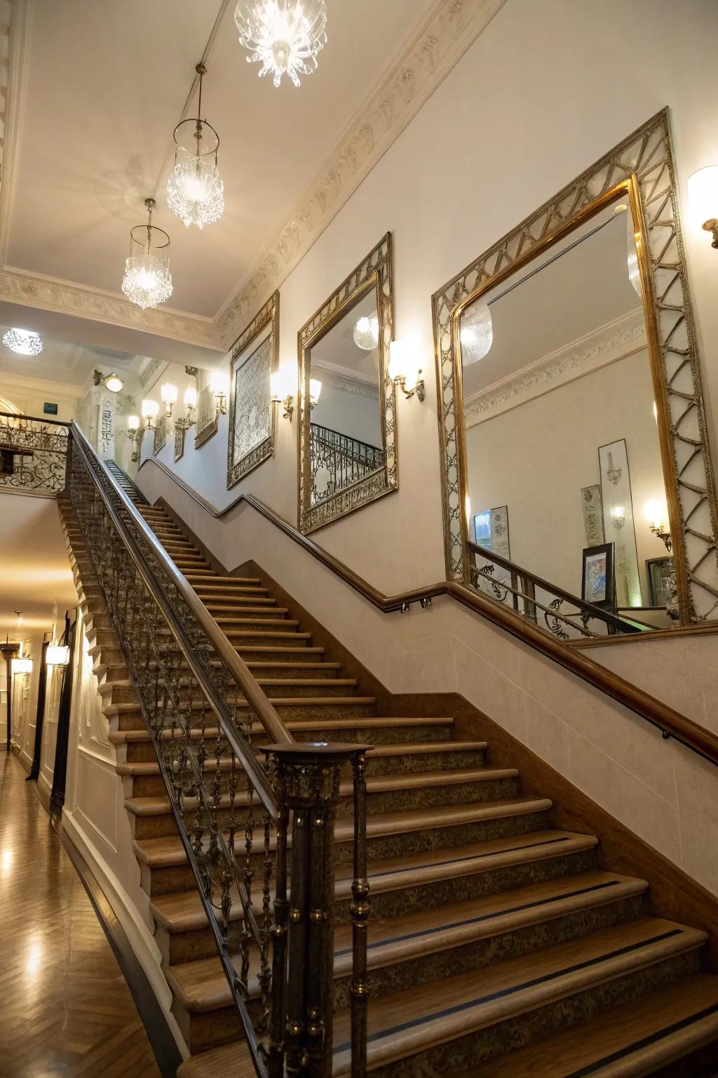 Brighten your stairwell by incorporating mirrors to give a spacious effect.