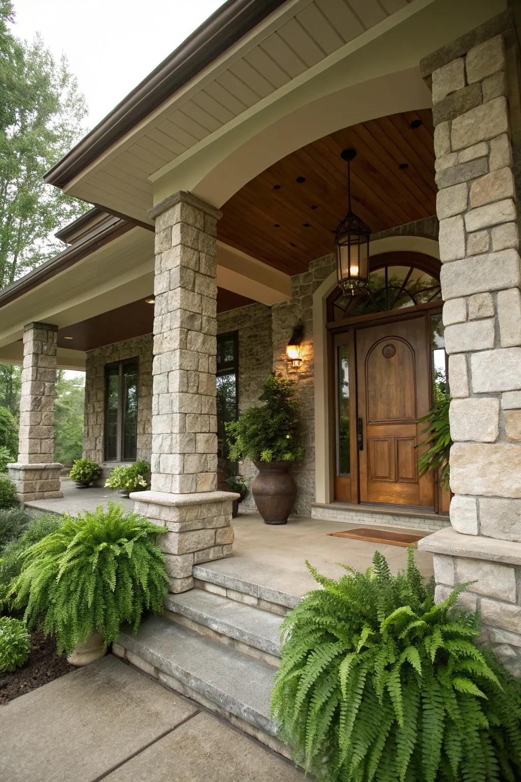 Stone columns impart a majestic essence to your home's entrance.