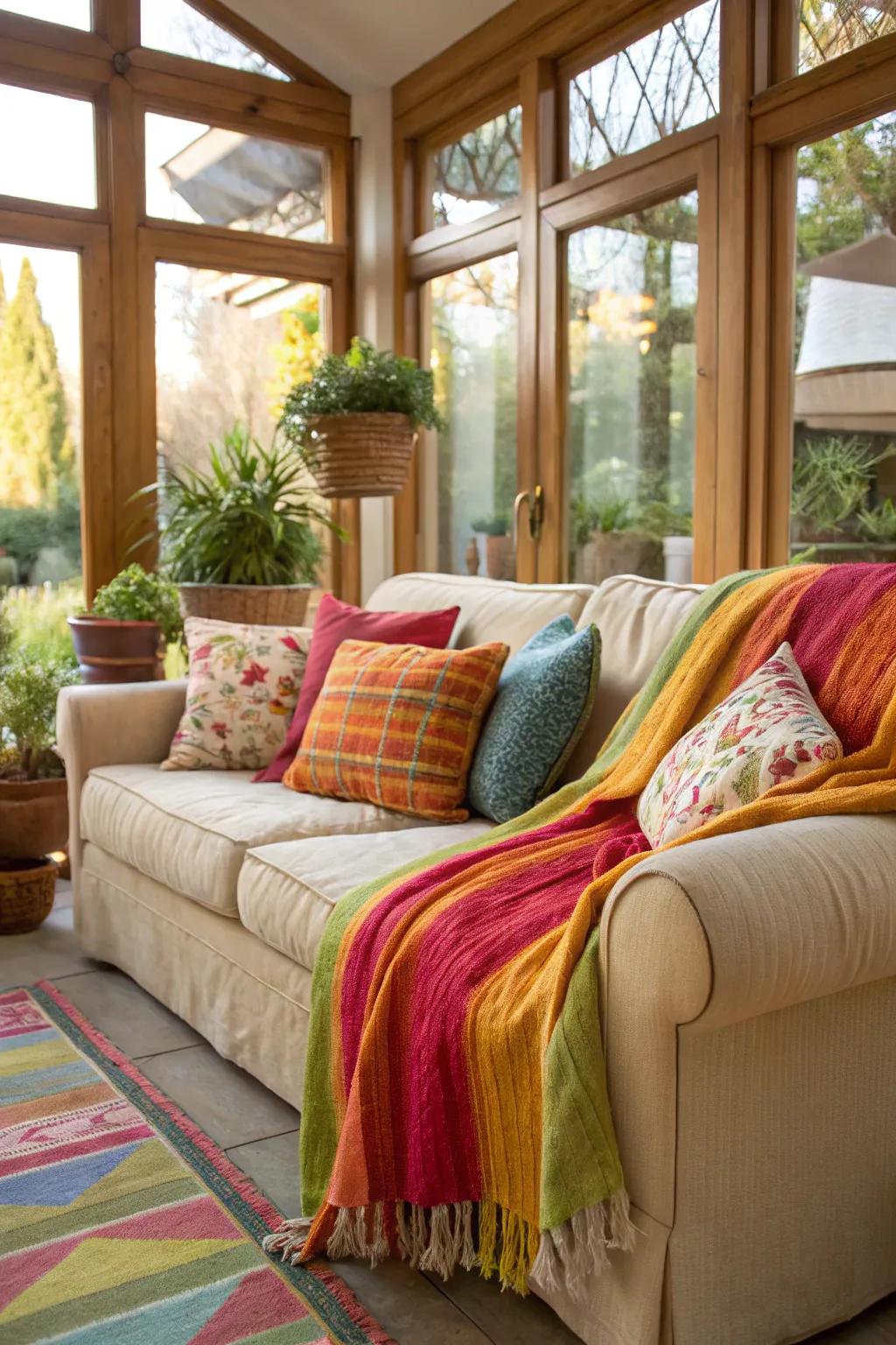 Combined textures add comfort and style to this sunroom setting.